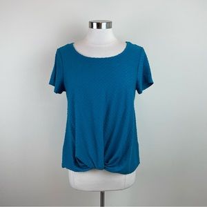 Rose & Olive Solid Blue Dots Short Sleeve Blouse Top Boho Casual Women Medium